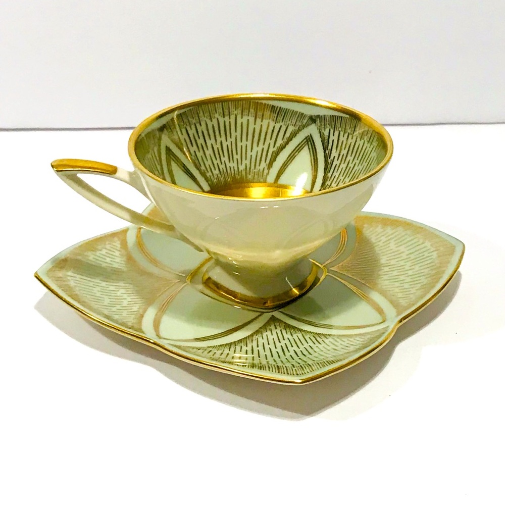 Vintage Alba Bavaria 934 7 Set of Cup & Saucer Pale Green and Gold Very Rare